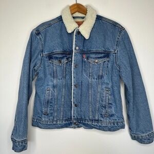 Levis Ex Boyfriend Sherpa Lined Trucker Denim Jacket‎ Size M Blue Relaxed